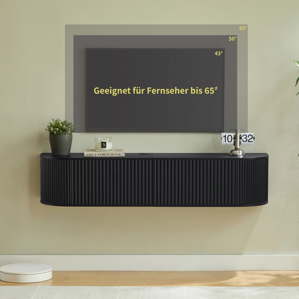 Mobile porta TV sospeso con passacavi e cerniere ammortizzate per soggiorno e camera da letto nero 140 × 32 × 30 cm