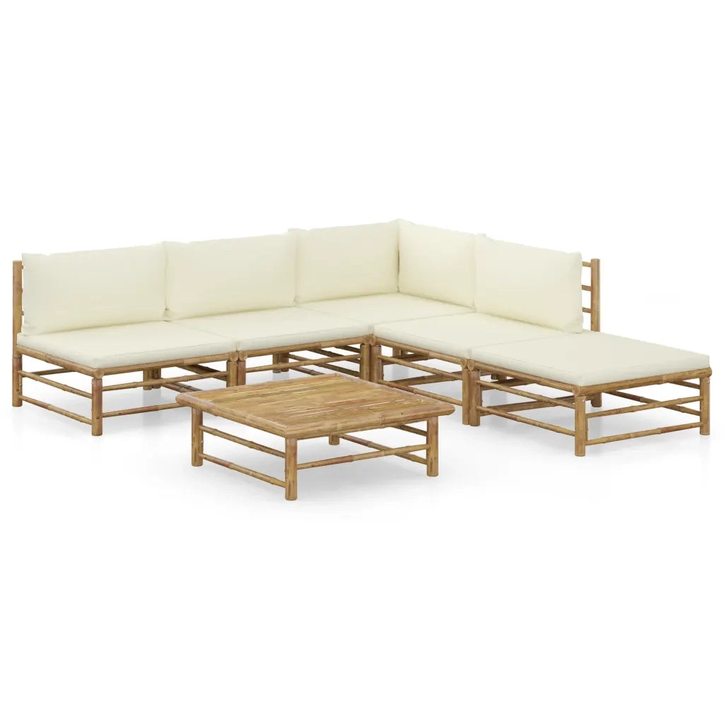 Set Divani da Giardino 6 pz con Cuscini Bianco Crema in BambÃ¹ cod mxl 48133