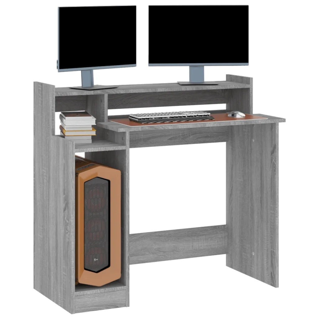 Scrivania | Tavolo da Ufficio con Luci LED Grigio Sonoma 97x45x90 cm in Multistrato