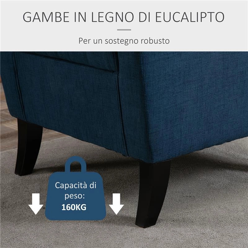 POLTRONA PER SALOTTO IN STILE FRANCESE CON SEDUTA IMBOTTITA E CUSCINI IN POLIESTERE 74X86X102 CM BLU