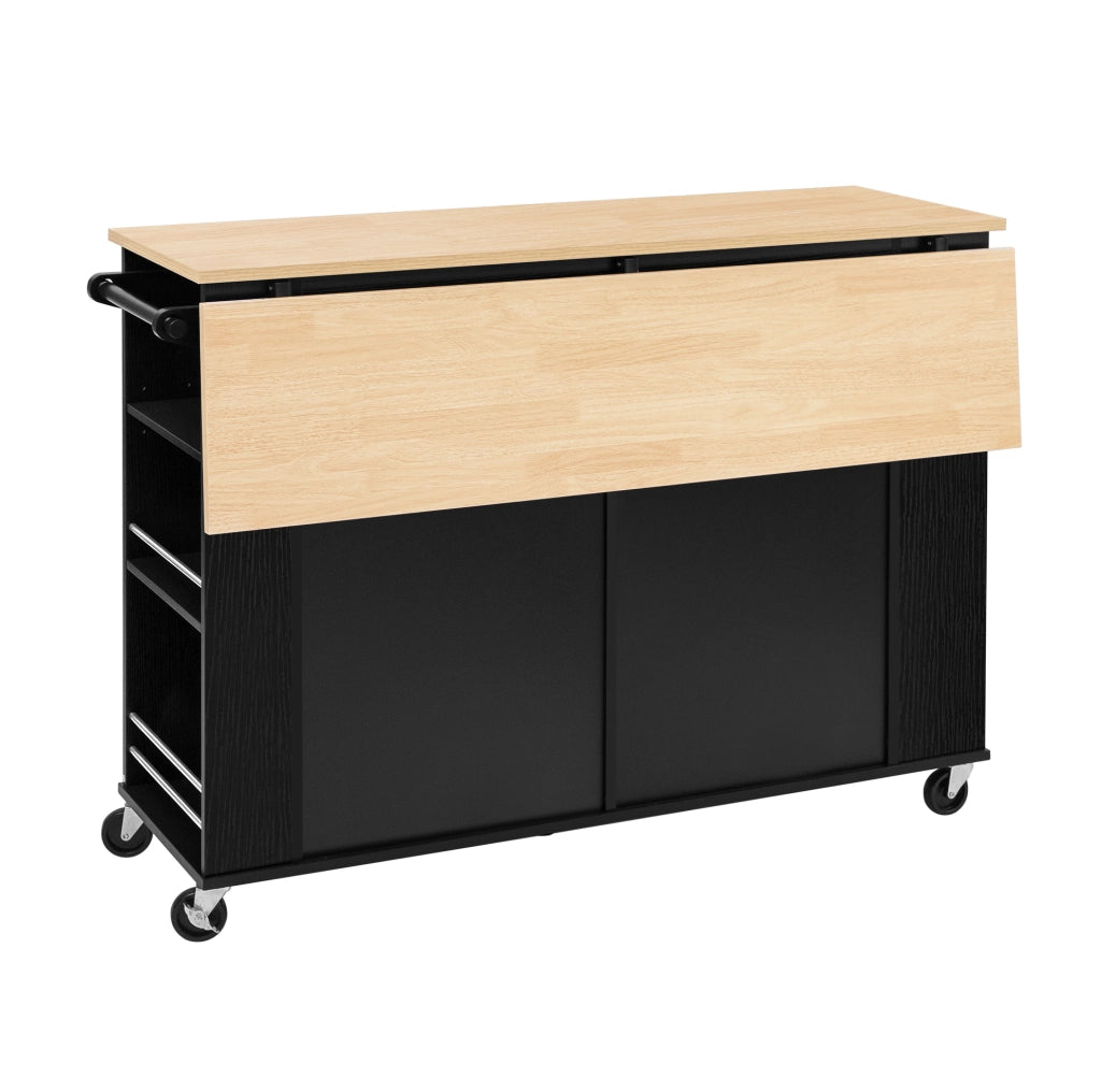 Isola da cucina 120x40-70x92 cm con piano ribaltabile e prese; in MDF e PB; nero naturale