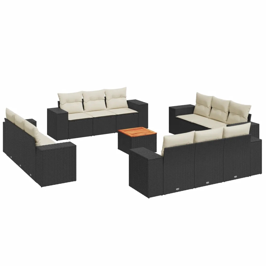 Set Divani da Giardino 13pz con Cuscini Nero in Polyrattan