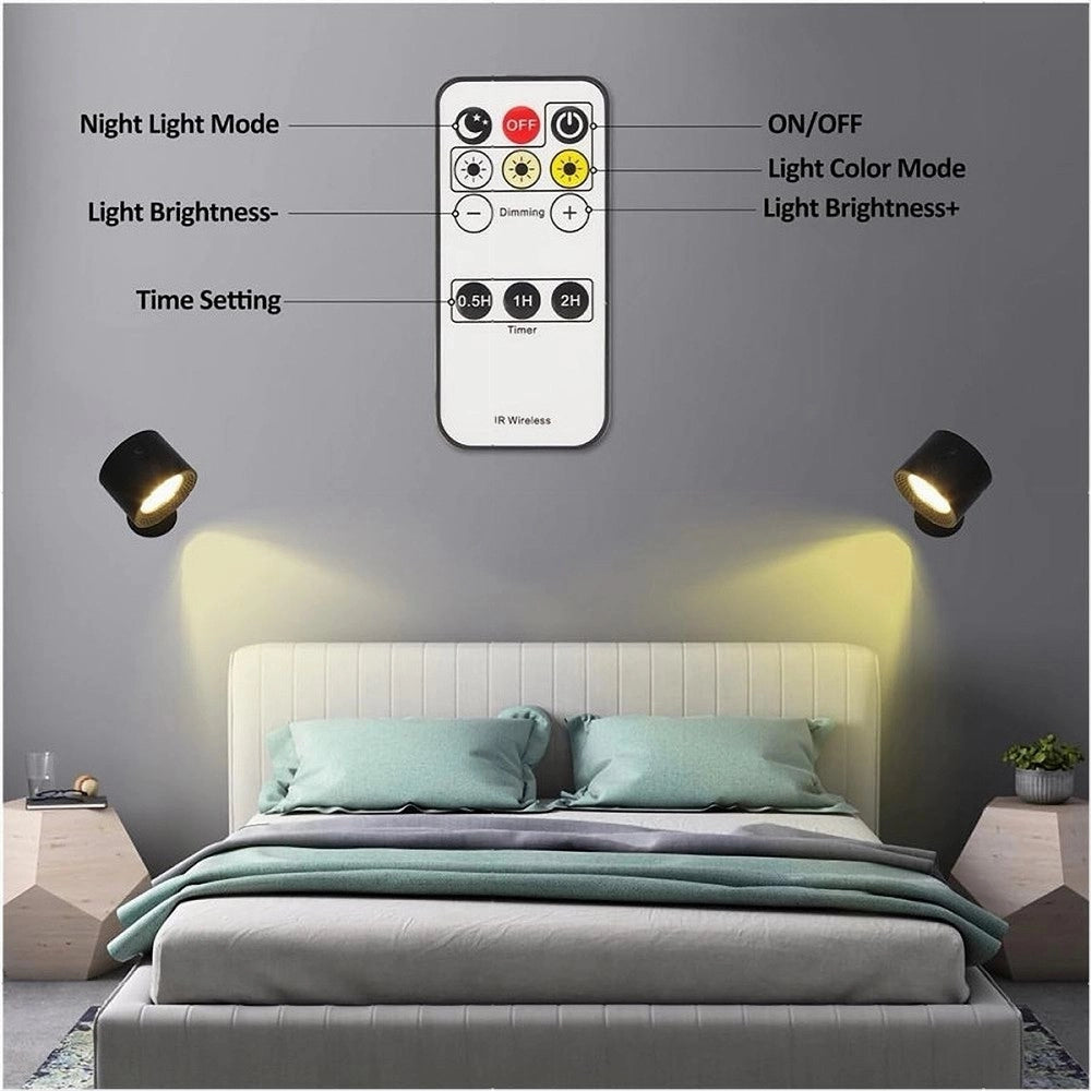 Trade Shop - Lampada Parete Led Luce Fronte Retro Ricarica Usb 3 Colori Luce Orientabile Bd01-3c - Nero