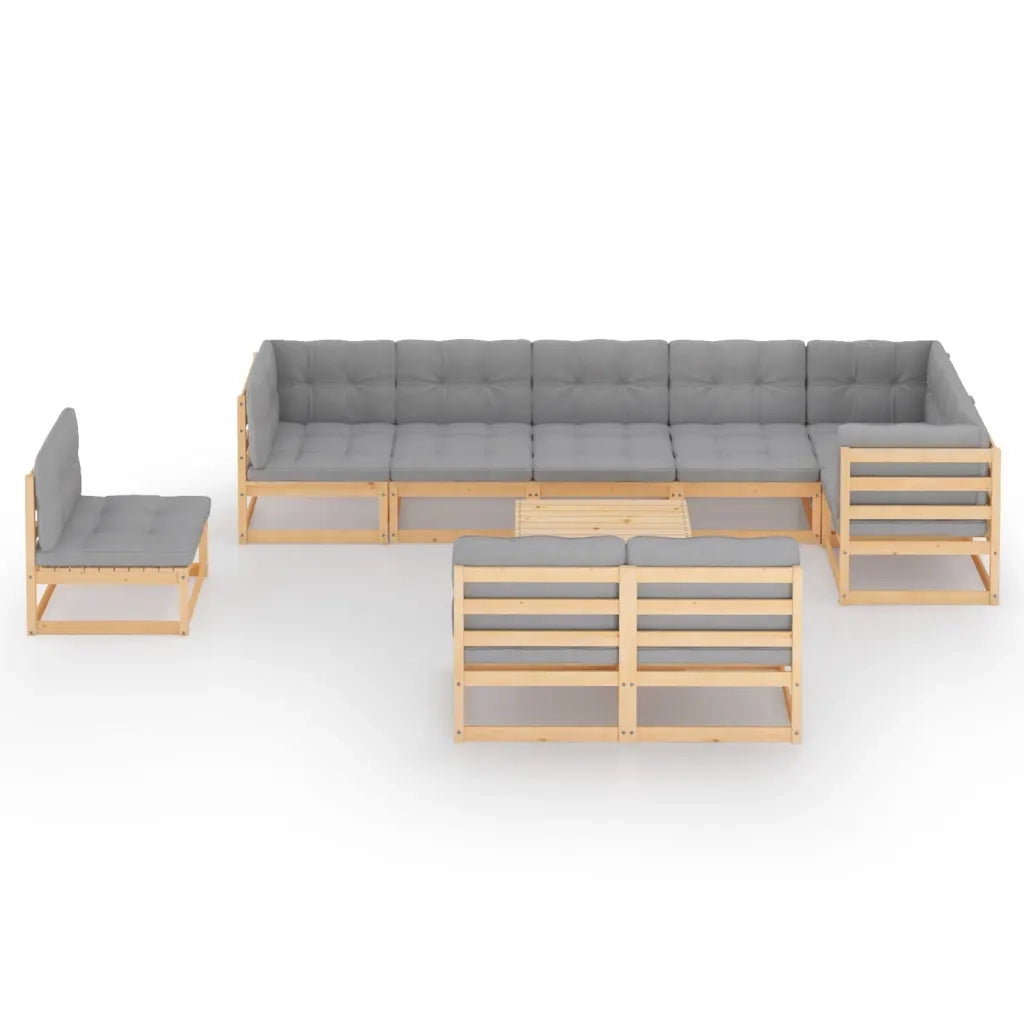 Set Salotto Giardino 10pz Cuscini Antracite Legno Massello Pino 3076689