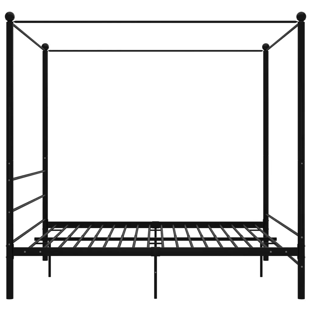 Letto a Baldacchino Nero in Metallo 200x200 cm
