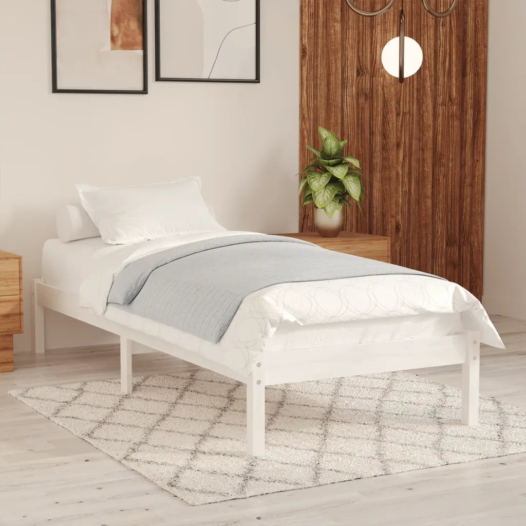 Letto singolo | Letto per adulti | Giroletto Bianco in Legno Massello di Pino 90x200 cm