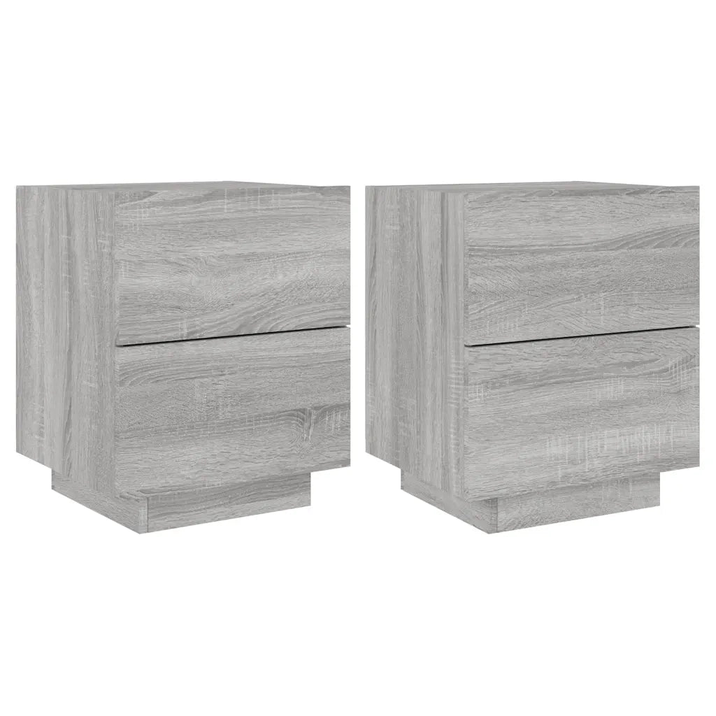Set di 2 Comodini | Armadio da Notte | Mobiletto da notte con Luci LED Grigio Sonoma in Legno Multistrato