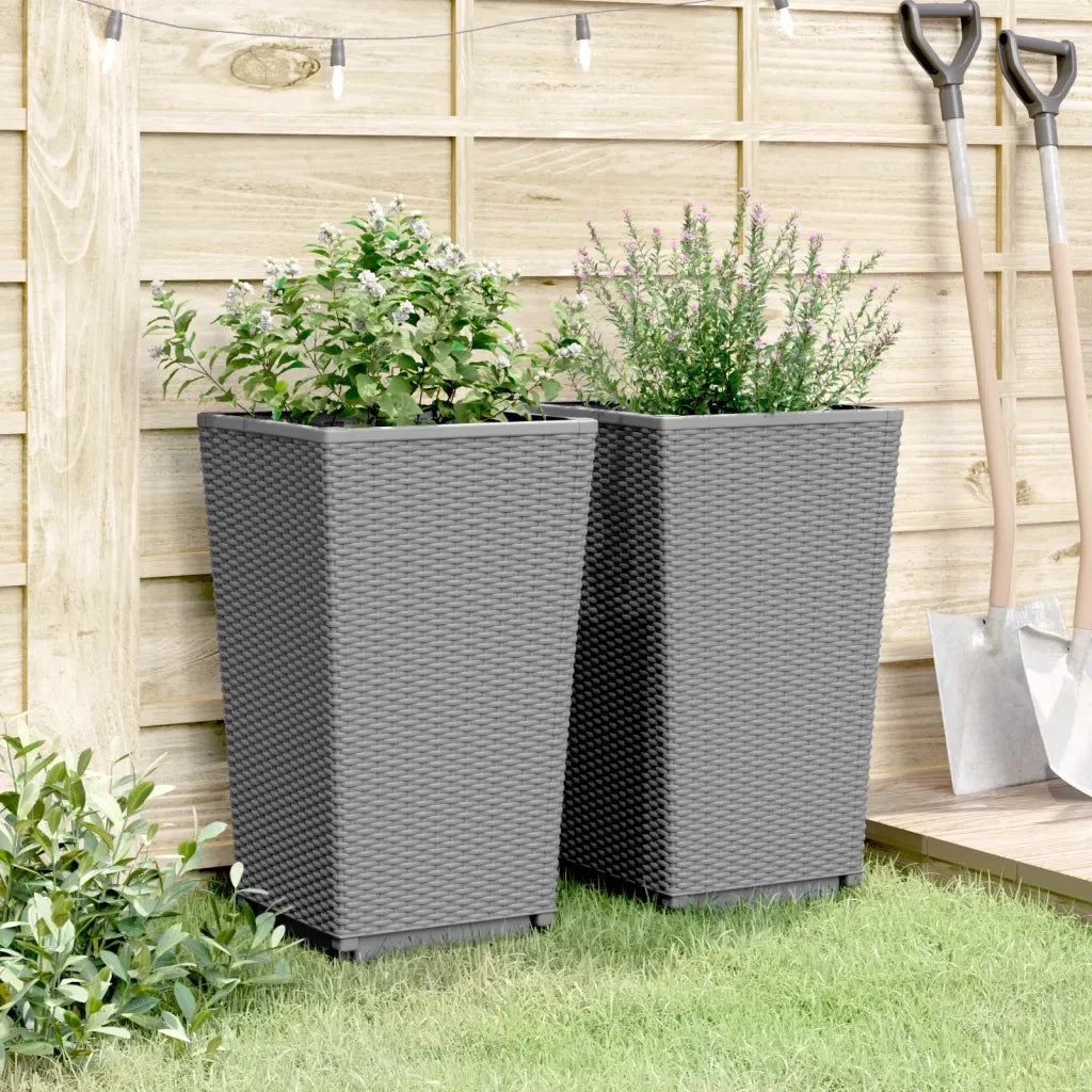 2 pz Fioriere | Cassetta per fiori | Vaso da Giardino Grigio Chiaro 32,5x32,5x57 cm in PP