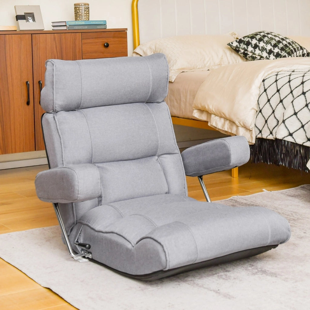 Divano da terra regolabile a 6 posizioni pieghevole, Sedia ergonomica da pavimento con schienale regolabile Grigio