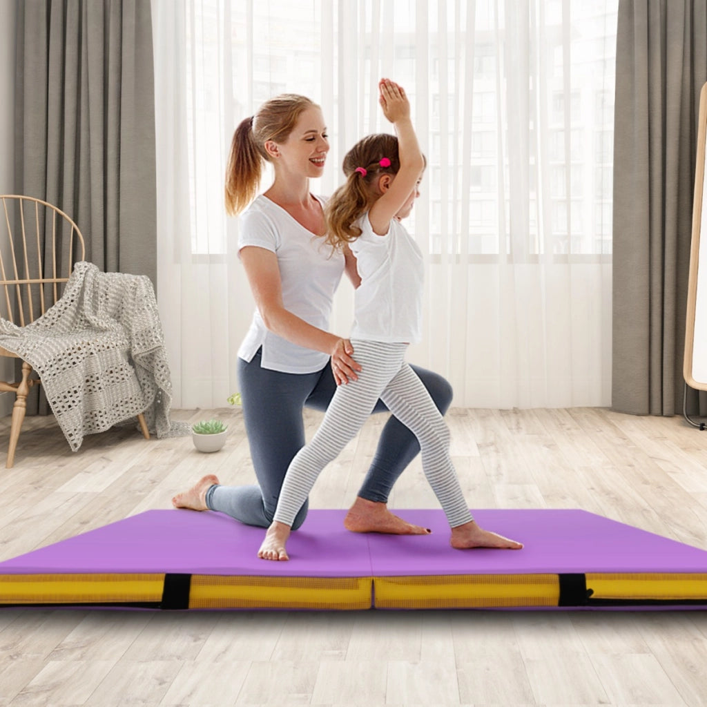Bi-pieghevole per ginnastica e acrobatica con rivestimento in pelle sintetica e maniglie-Tappetino ginnico pieghevole Viola