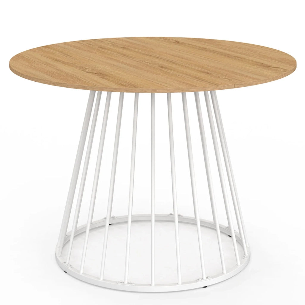 IDMarket - Tavolo da pranzo rotondo per 6 persone YUNA con piano in legno e gamba in filo metallico bianco 110 cm