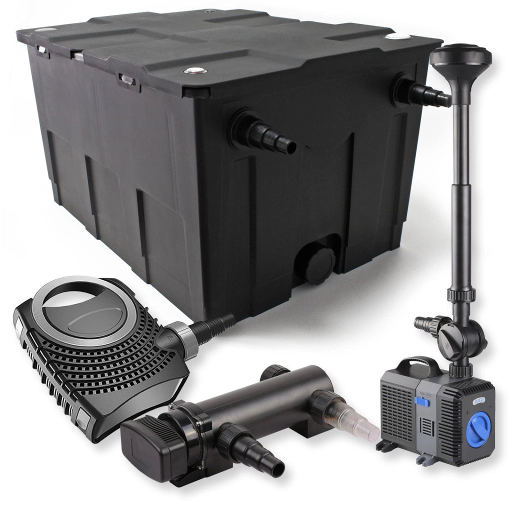 Set Filtro a 1 camera laghetto 60000l con Chiarificatore UVC 18W Pompa NEO7000 50W Fontana