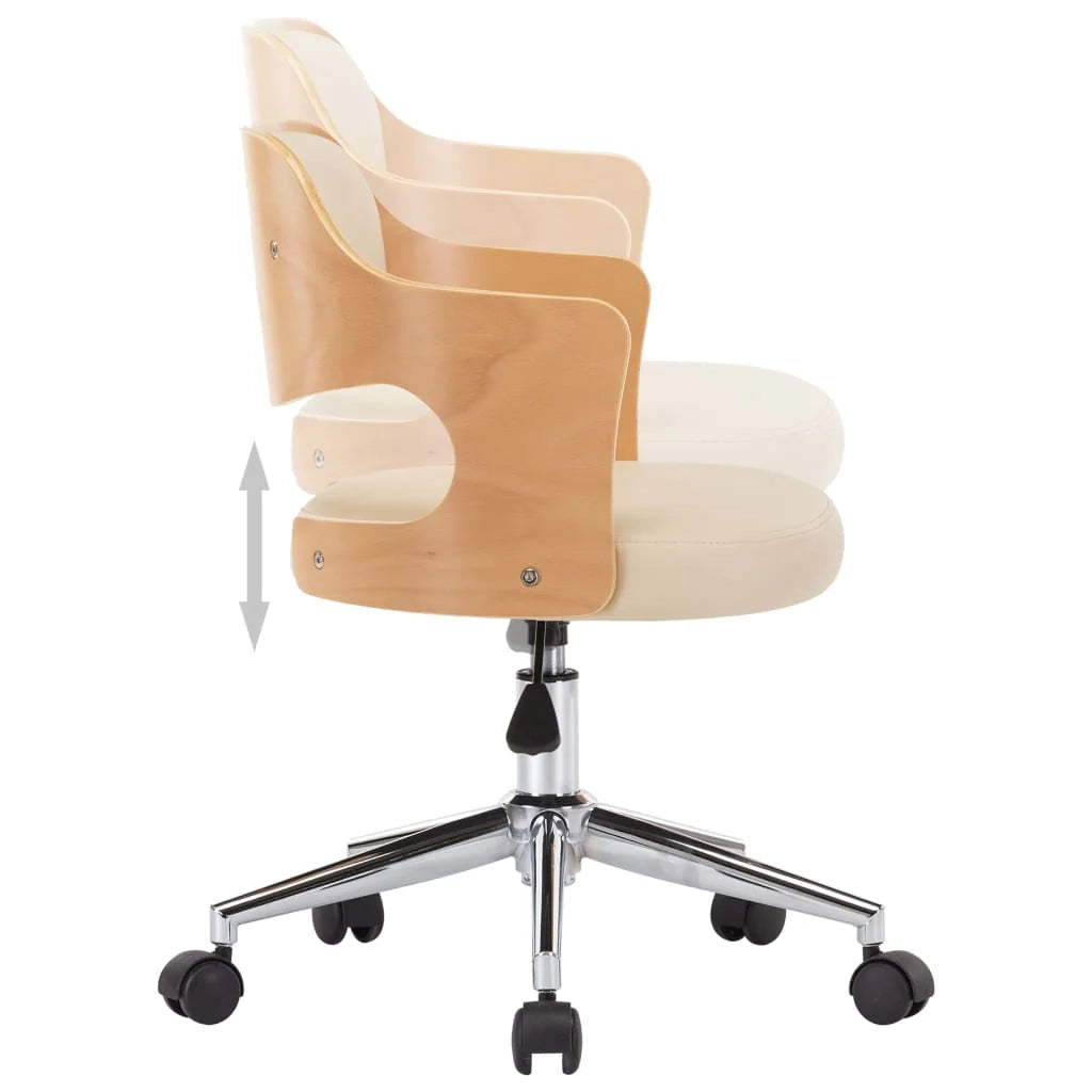 Sedia girevole da ufficio/studio in legno curvato e similpelle color crema 02_0024095