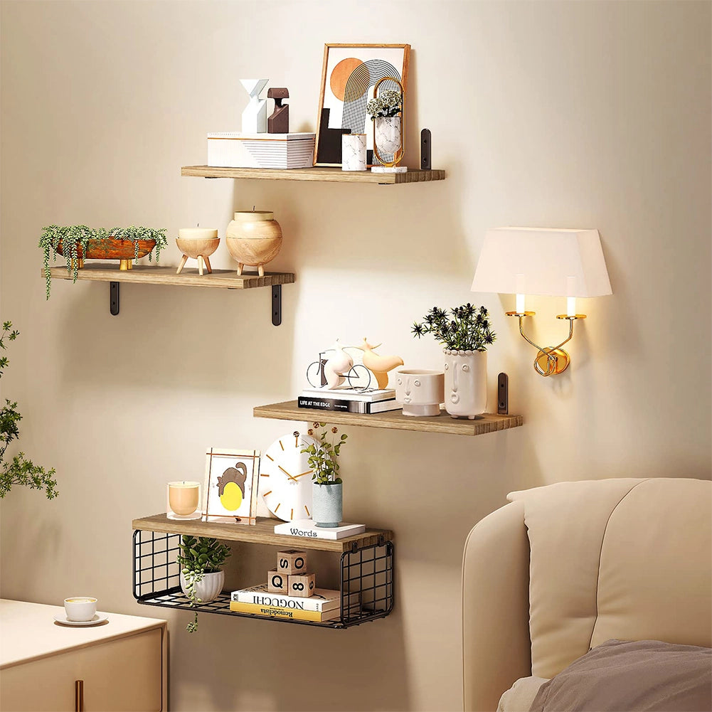 Set Mensole da Parete Legno e Metallo Multiuso Scaffalatura Salvaspazio Quercia
