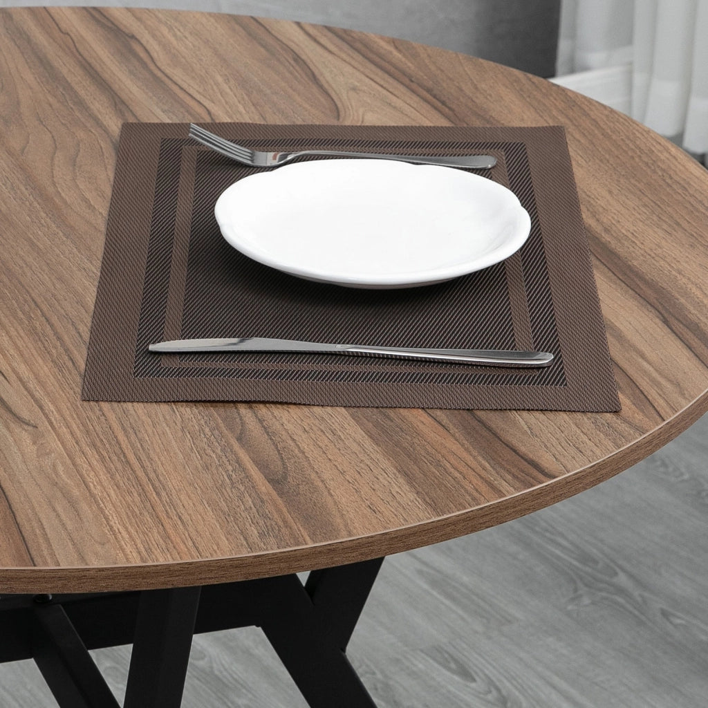 Tavolo Rotondo da Pranzo per 2 Persone Ø90 cm in Legno e Acciaio Nero e Marrone