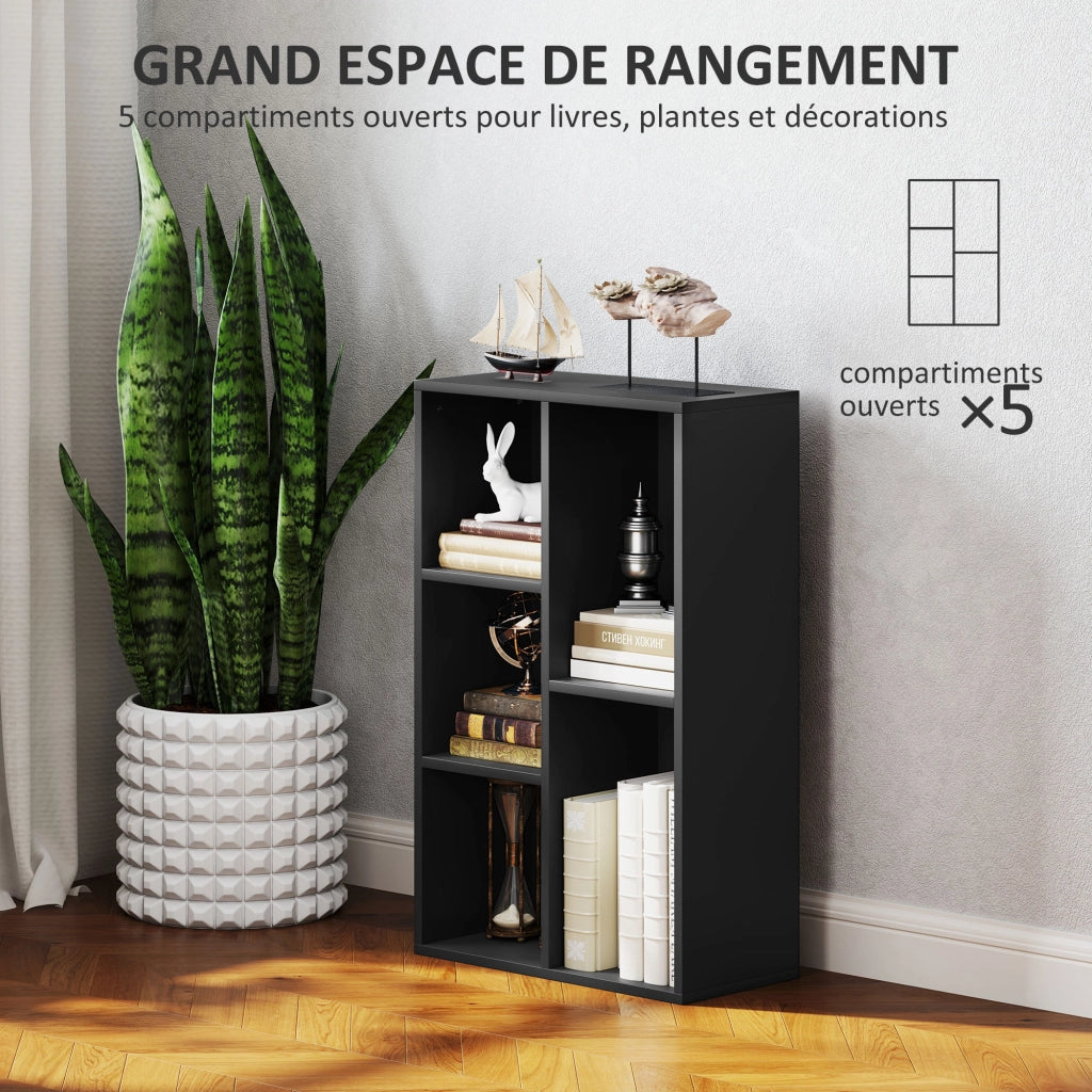 Libreria scaffale mobile con 5 scomparti ¨C zephmum ¨C nero 50x24x80 cm
