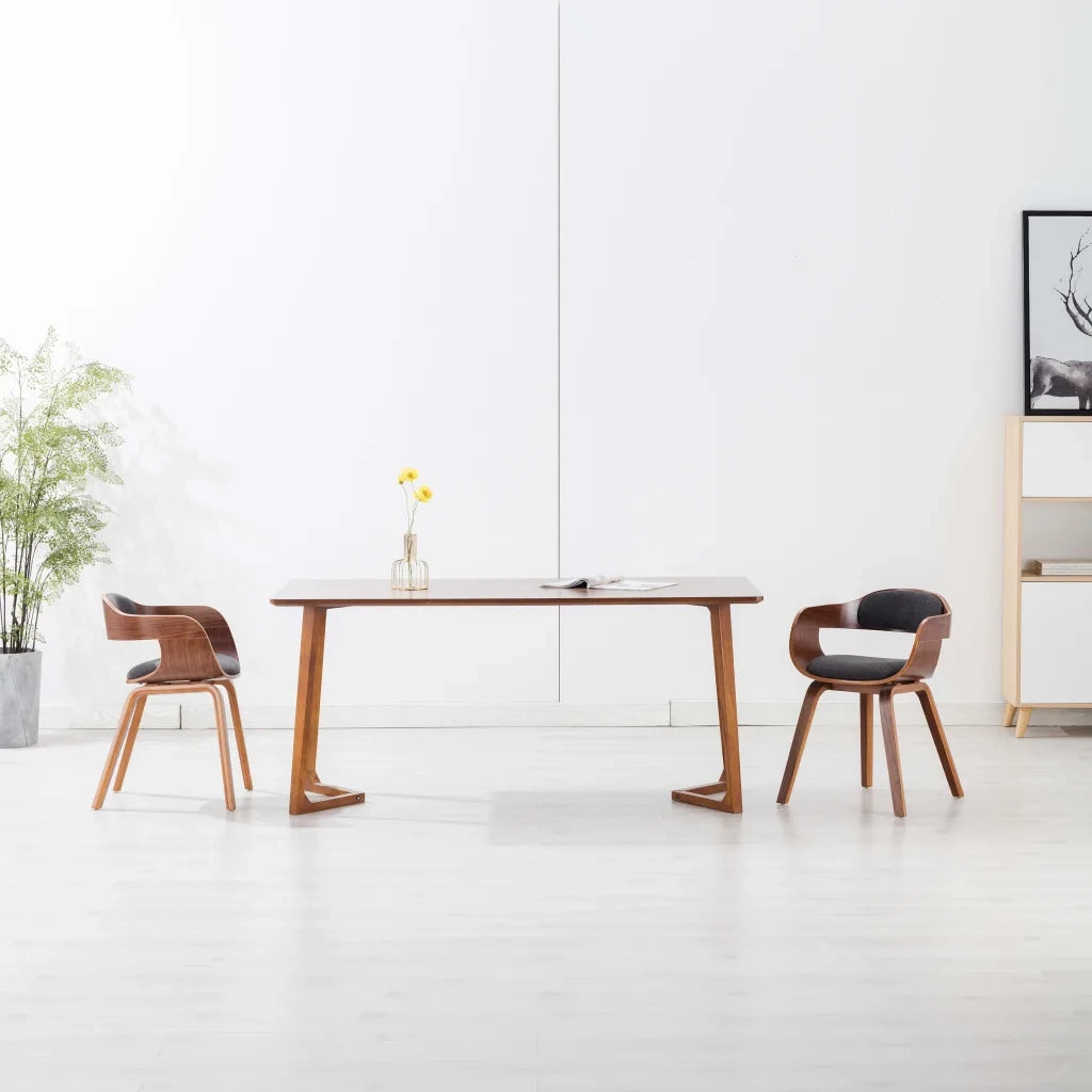 Sedie da Pranzo 2 pz | Sedie da cucina Grigio Scuro in Tessuto e Legno Curvato