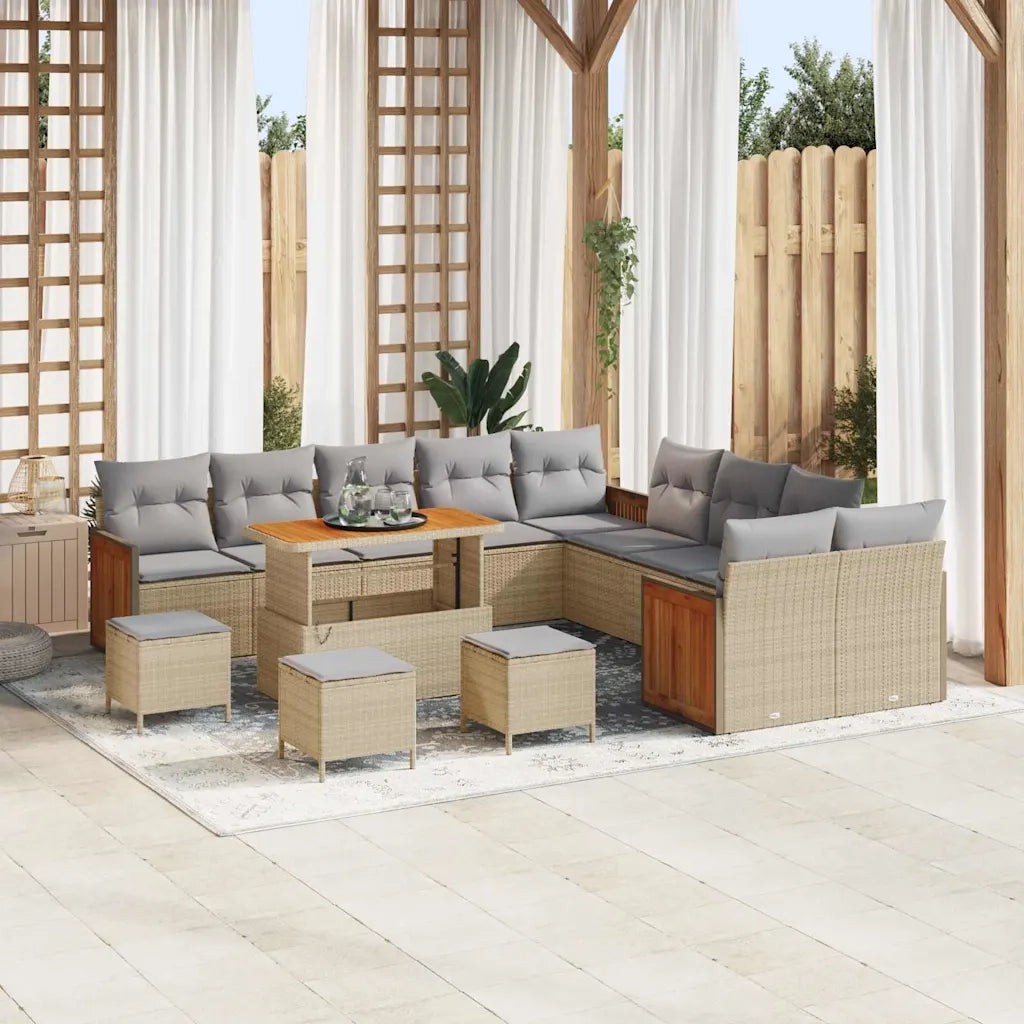 Set Divano da Giardino con cuscino 14 pcs Beige e Grigio Chiaro
