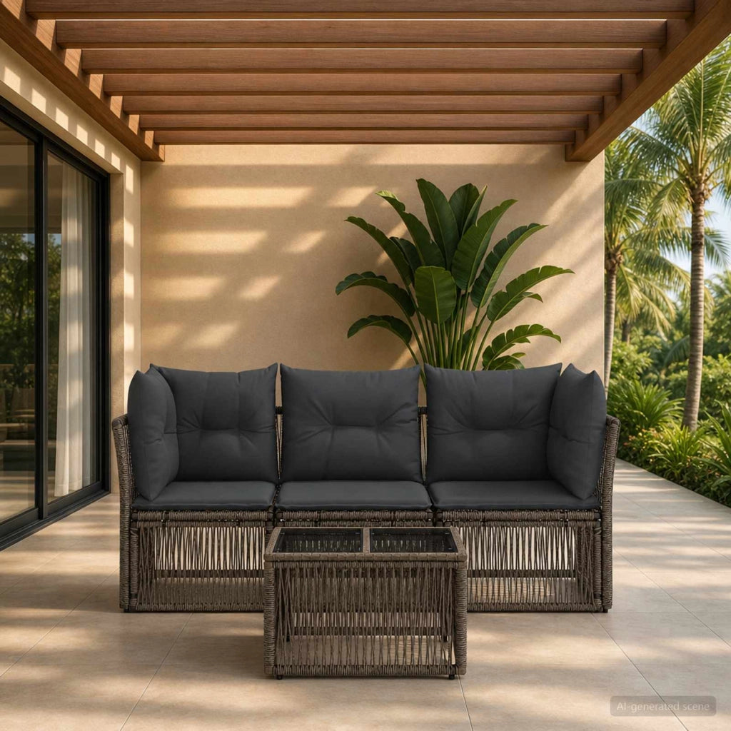Set Divano da Giardino 4 pz Grigio polyrattan 3434126