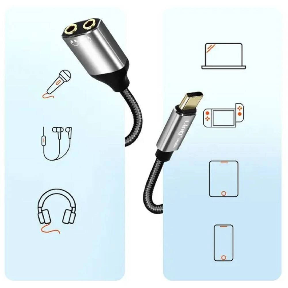 Trade Shop - Cavo Adattatore Audio Da Type-c Maschio A 2 Jack 3,5mm Aux Femmina Cuffie Tpc3535 -
