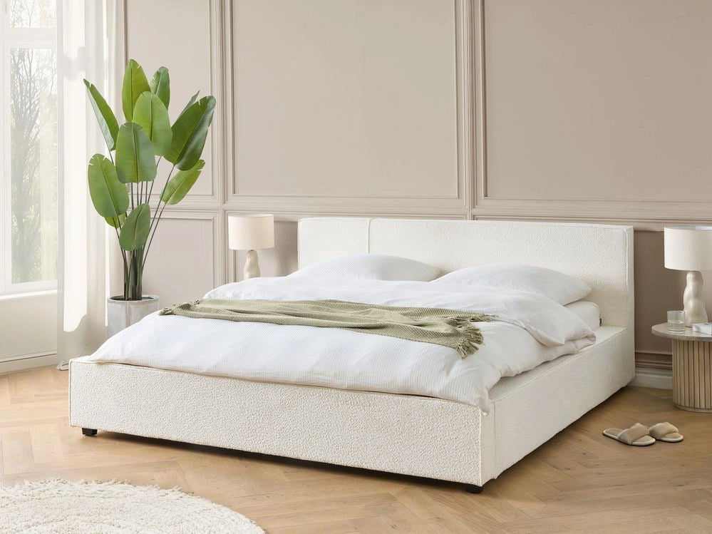 Letto matrimoniale in tessuto bouclé bianco sporco 180 x 200 cm stile moderno
