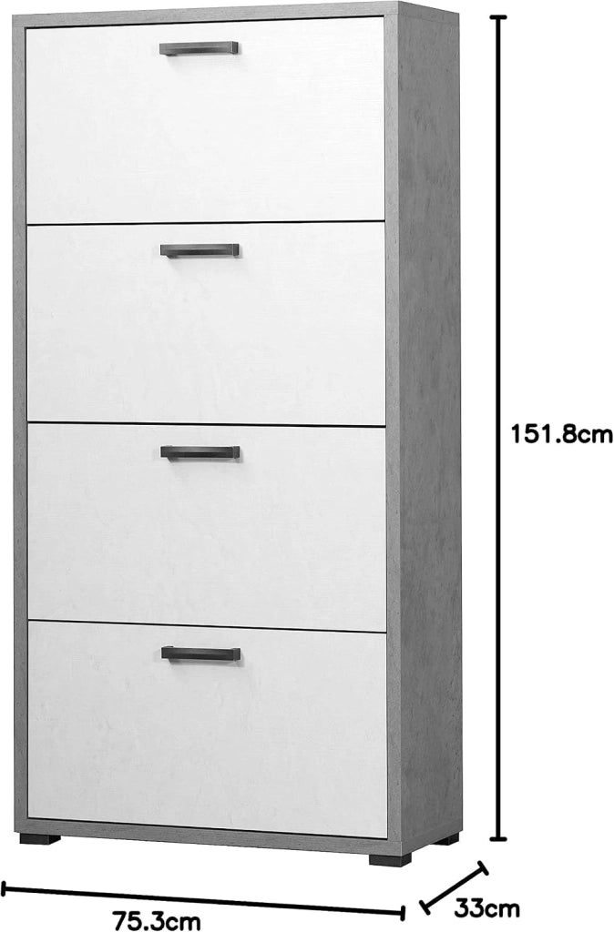 3280OSB Scarpiera Montata 4 Ante a ribalta Doppie Spessore 25mm Scocca finitura Ossido ante finitura bianco cemento 75,3 L x 151,8 H x 33 P