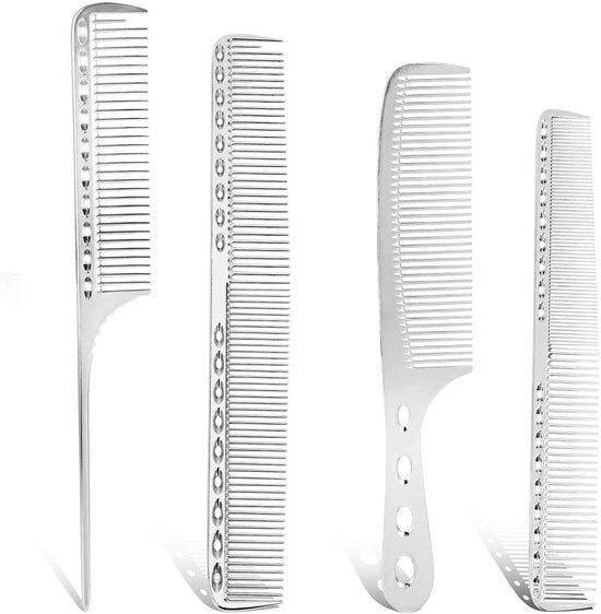 Set di pettini in alluminio professionale - Antistatico - Preciso - Resistente al calore - Argento - 4 pezzi - Adatto per uomini e donne