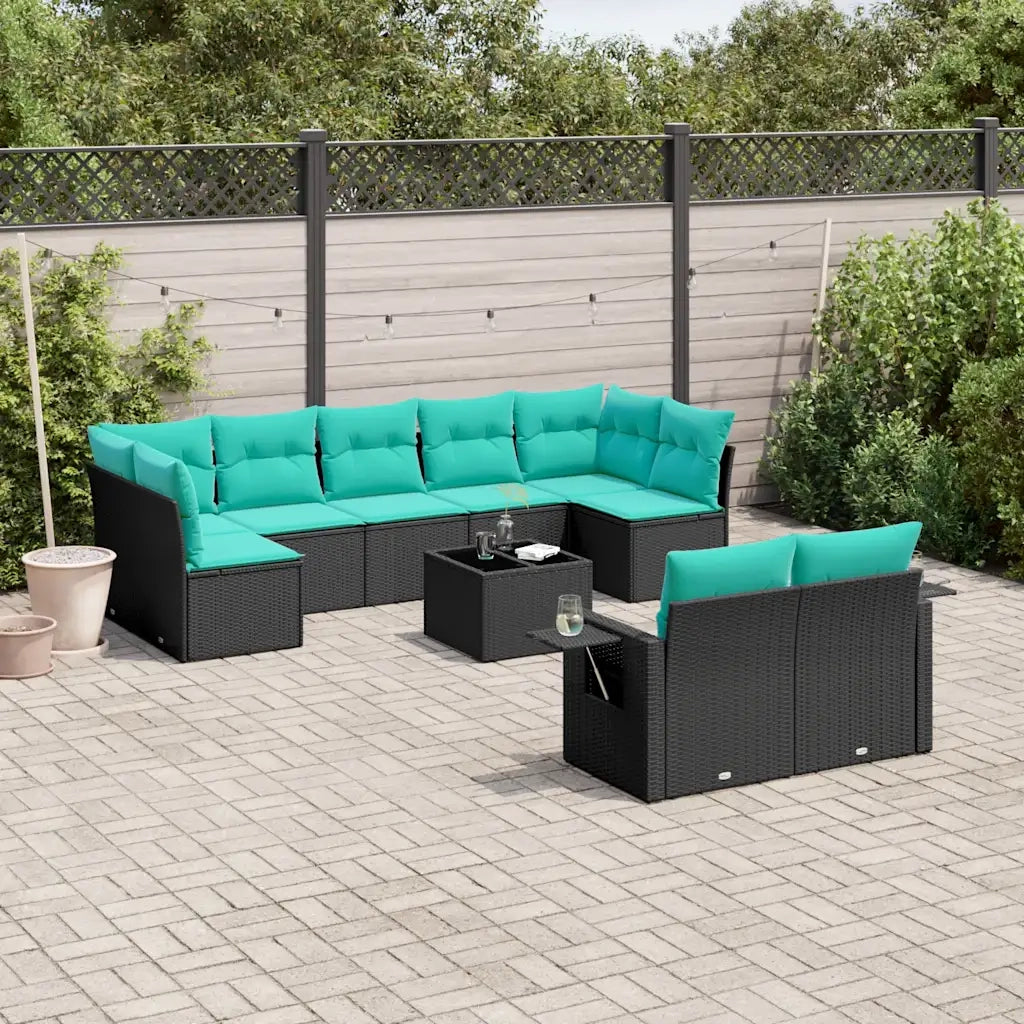 Set Divani da Giardino 10 pz con Cuscini Nero in Polyrattan 3220626
