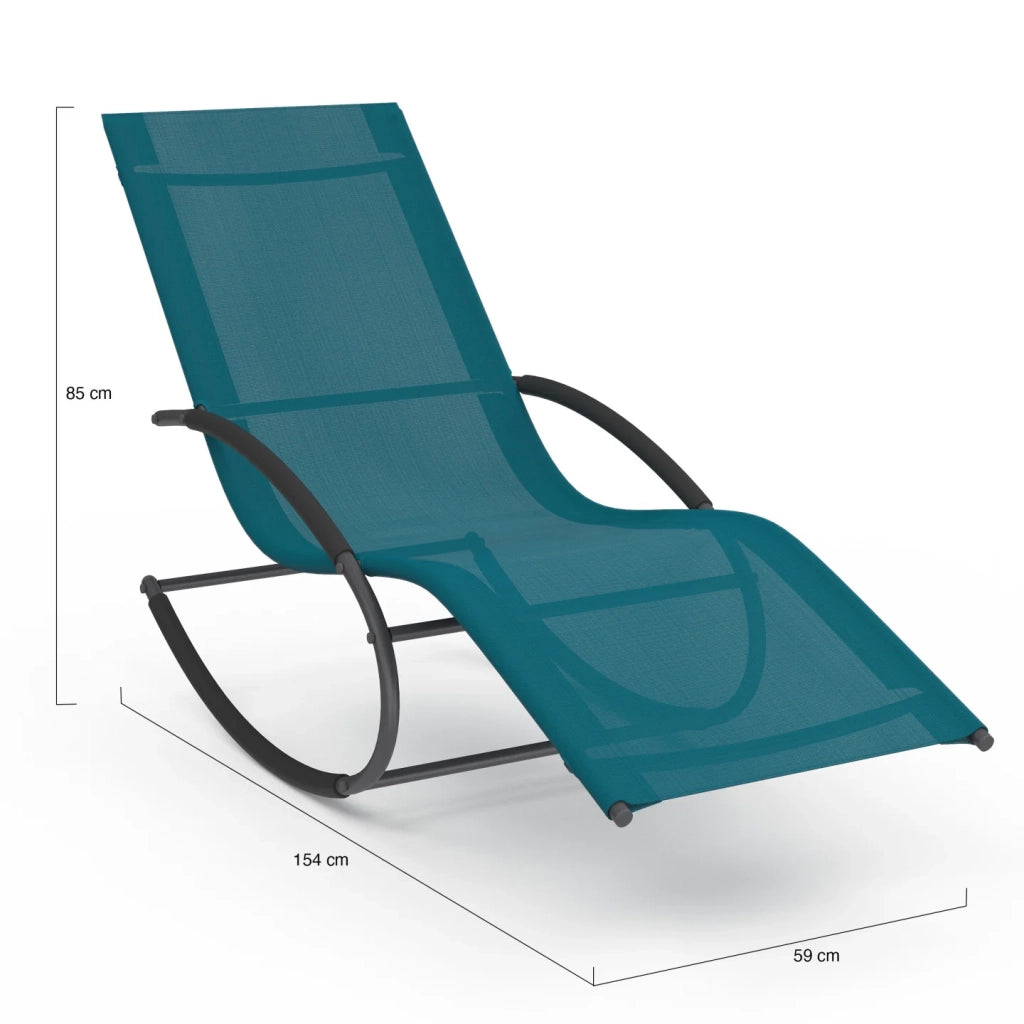 IDMarket - Set di 2 sedie a dondolo da giardino MALAWI in tela grigio antracite e blu anatra