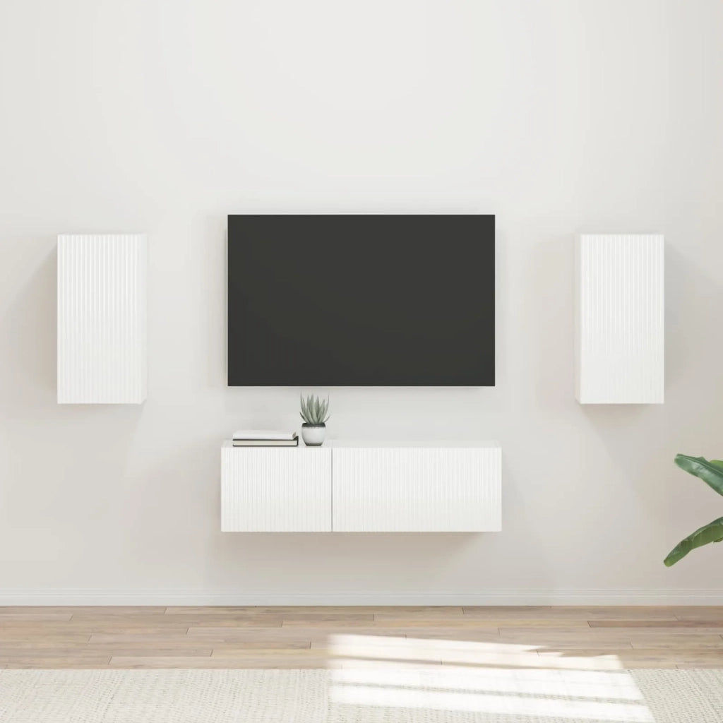 Set di Mobiletto da TV a Parete 4 pz-Credenza per TV sospesa Bianco Lucido 941860