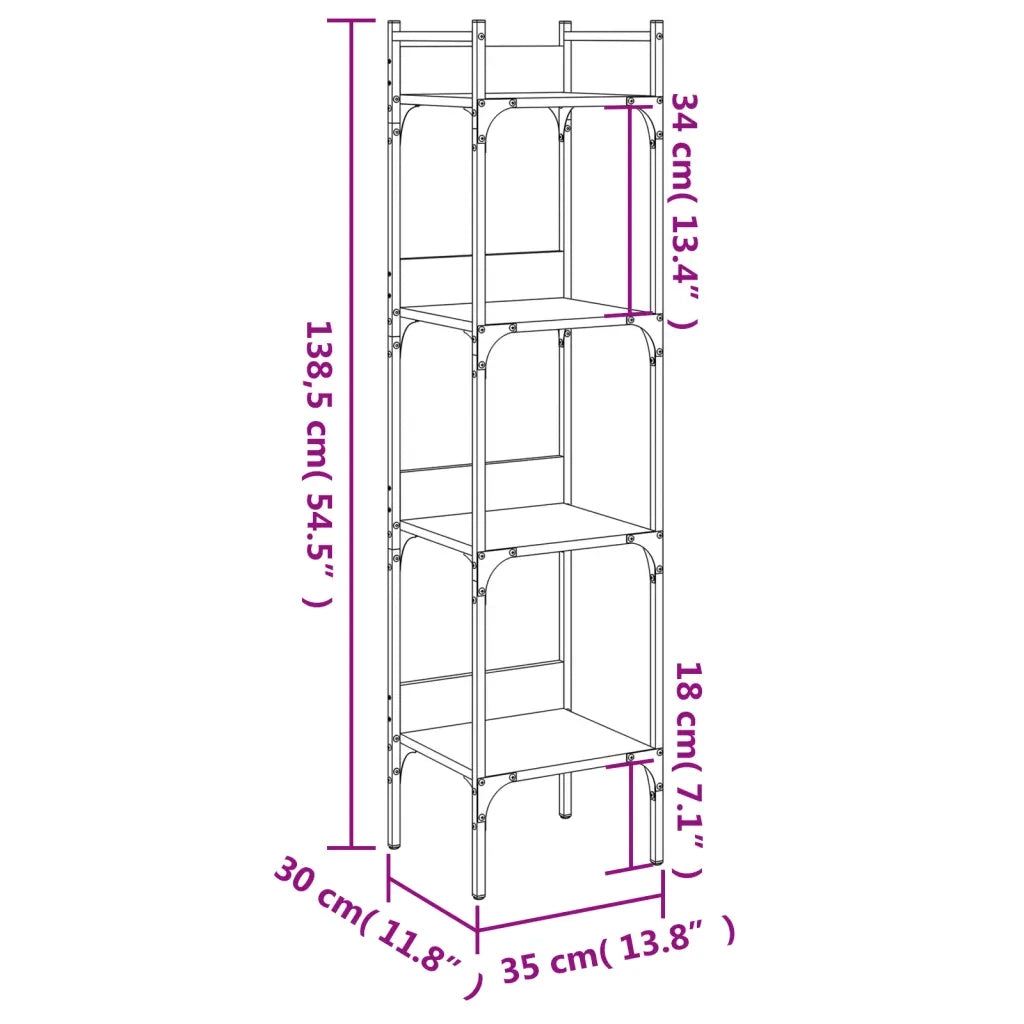 Libreria 4 Ripiani-Scaffale per Libri-Mobile di Stoccaggio Grigio Sonoma 35x30x138,5cm Legno Multistrato