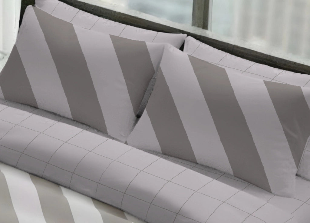 Coppia Federe Cuscino Letto Double Face 100% Cotone Disegno Elite GI - Federe - Beige