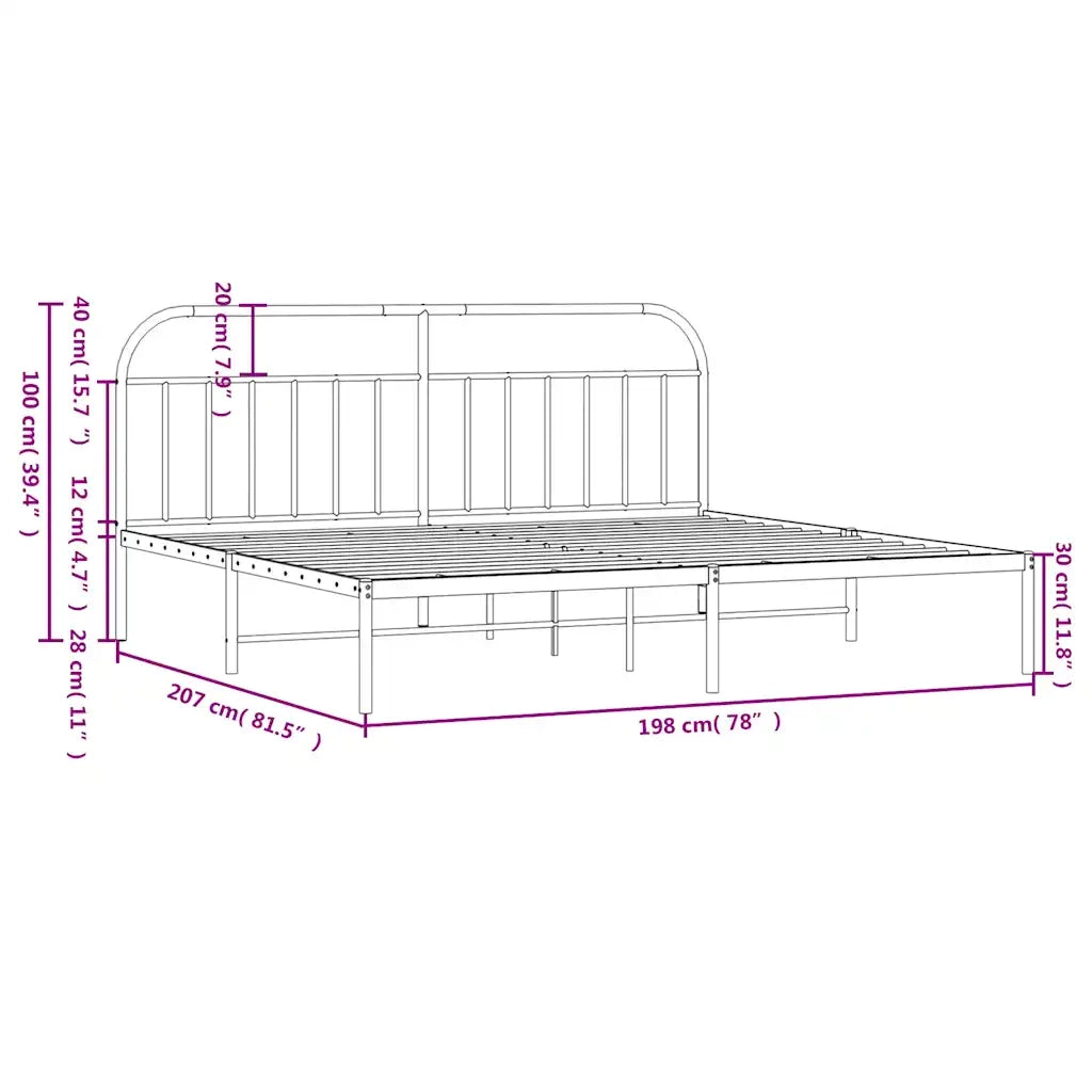 Letto matrimoniale | Letto per adulti | Giroletto con Testiera in Metallo Nero 193x203 cm