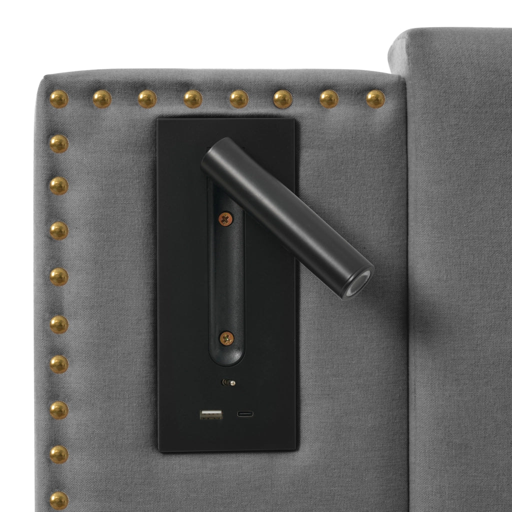 LETTO Contenitore 180x200 cm Grigio in Cotone con luce lettura e USB