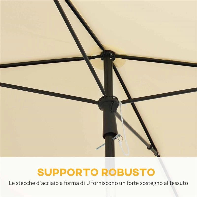 OMBRELLONE DA GIARDINO RETTANGOLARE E REGOLABILE CON PALO IN ALLUMINIO 2X1.3X2.5 M BEIGE