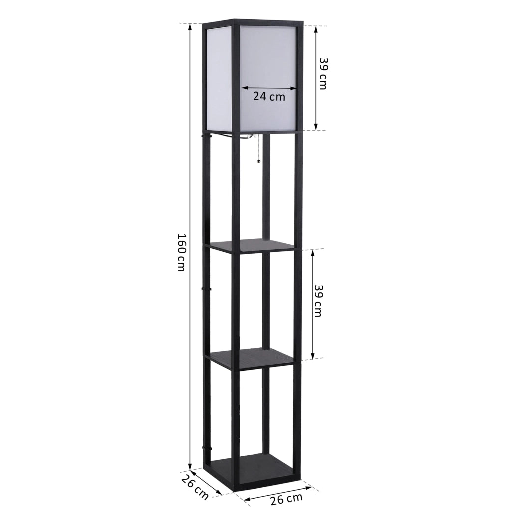 Scaffale Soggiorno in MDF con Lampada 40W Nero Bianco 26x26x160 cm