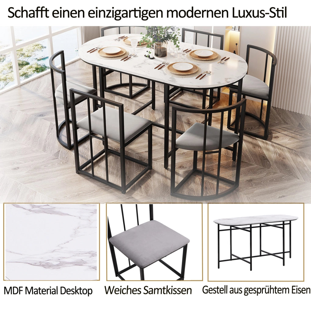 Set tavolo da pranzo bianco con 6 sedie imbottite