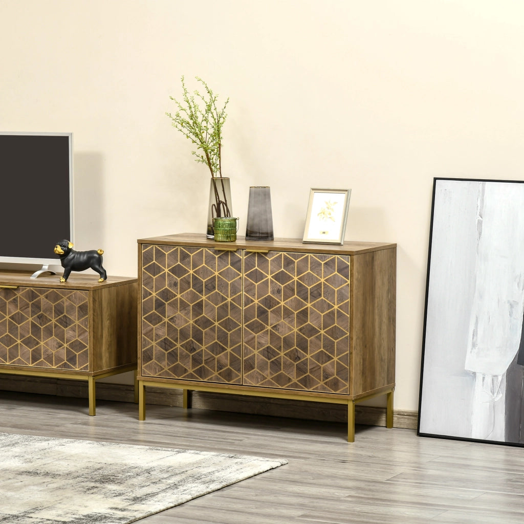 Mobile da Ingresso Moderno con Decori Dorati e Gambe in Acciaio, 99x39x75.5cm