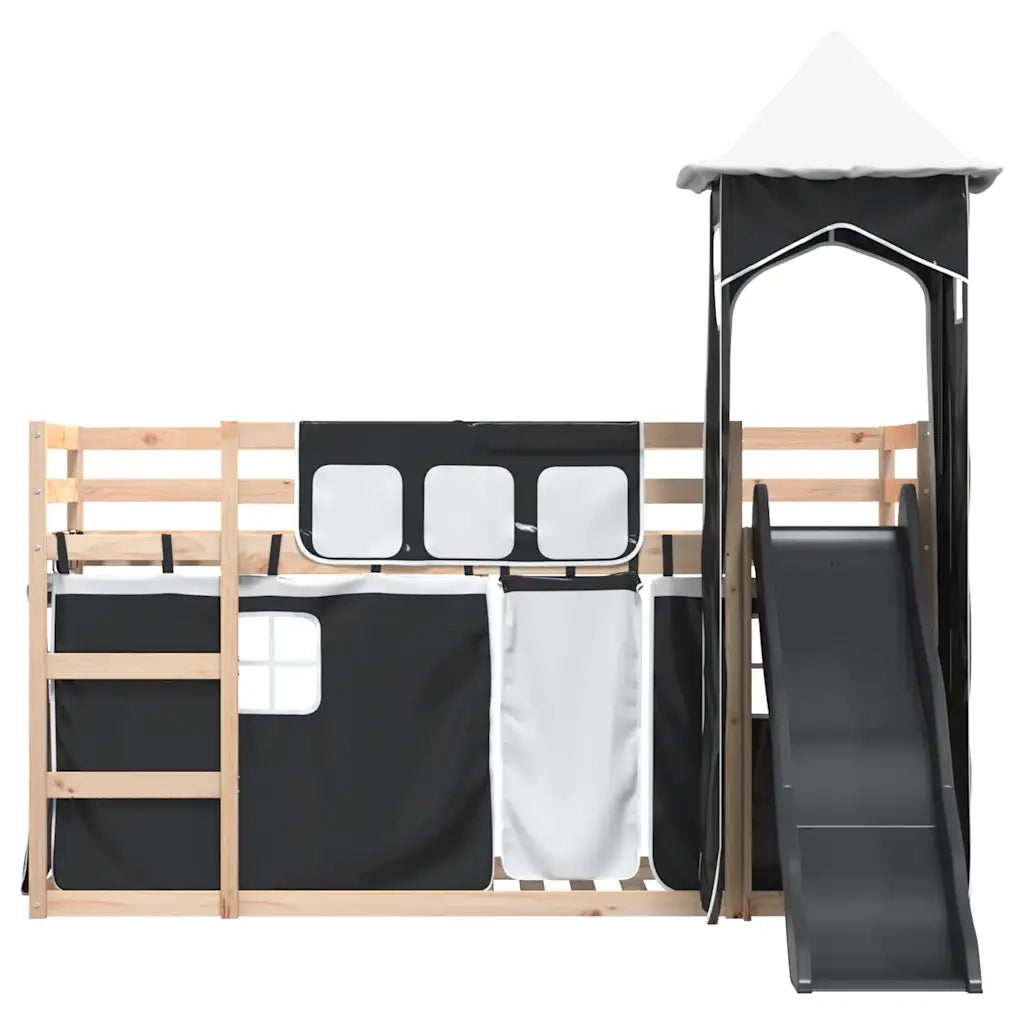 Letto a Castello con Scivolo e Tende Bianco e Nero 80x200 cm 3284206