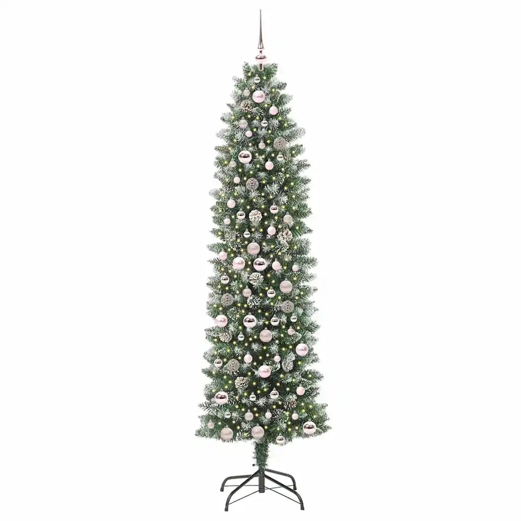 Albero di Natale | Decorazioni natalizie Artificiale Sottile Verde e Bianco 210 cm