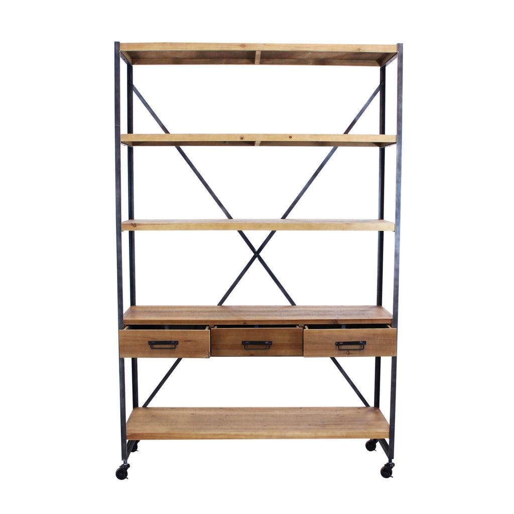 BUCK SCAFFALE A 5 RIPIANI CON 3 CASSETTI IN STILE INDUSTRIAL 114,3X46,5XC136 CM