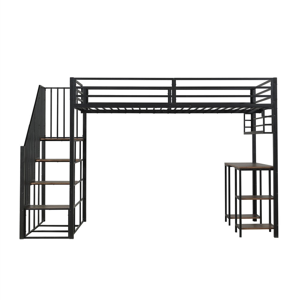 Letto a Soppalco con Scrivania e Scaffale ¨C Xylo ¨C Metallo, Nero, 120x200