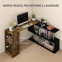 Scrivania Angolare da Ufficio 140x120x78 cm con Cassetti e Scaffale Girevole Marrone e Nero