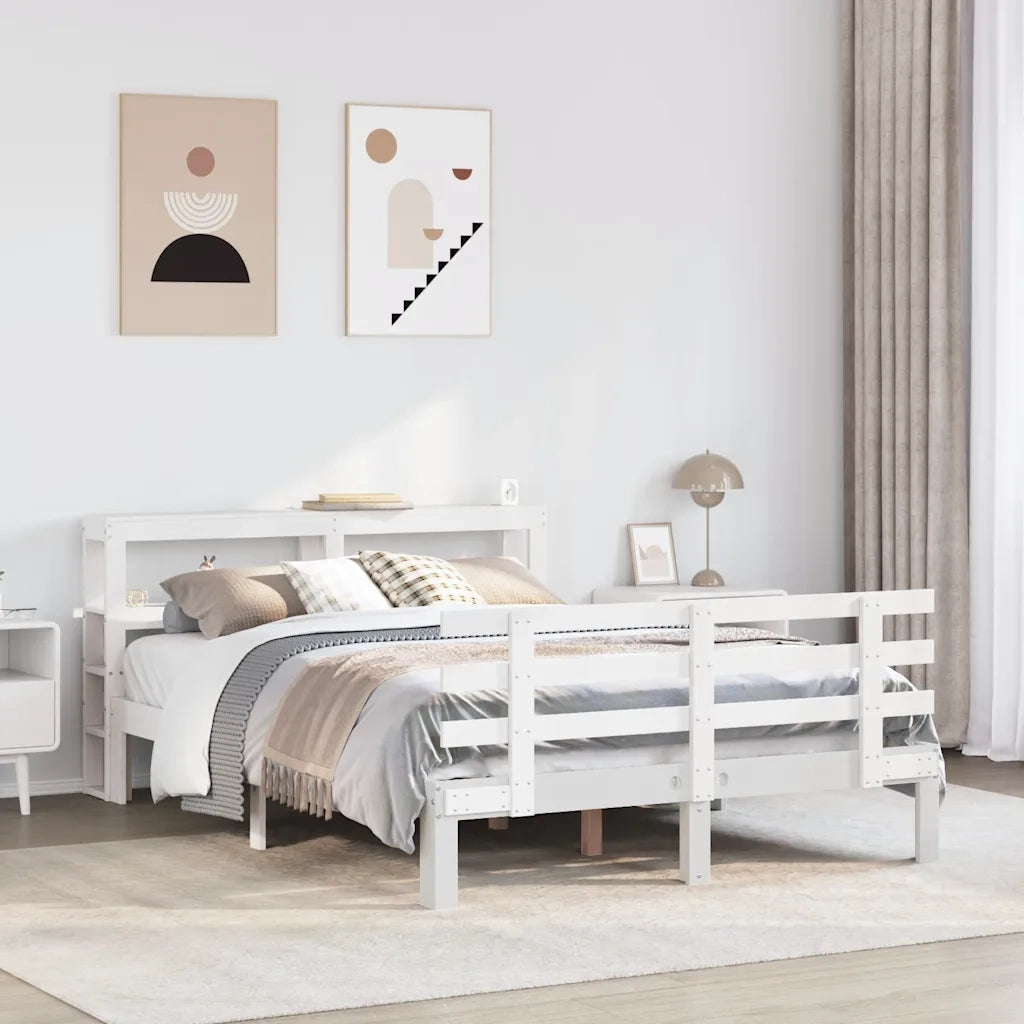 vidaXL Giroletto con Testiera Bianco 135x190 cm Legno Massello di Pino