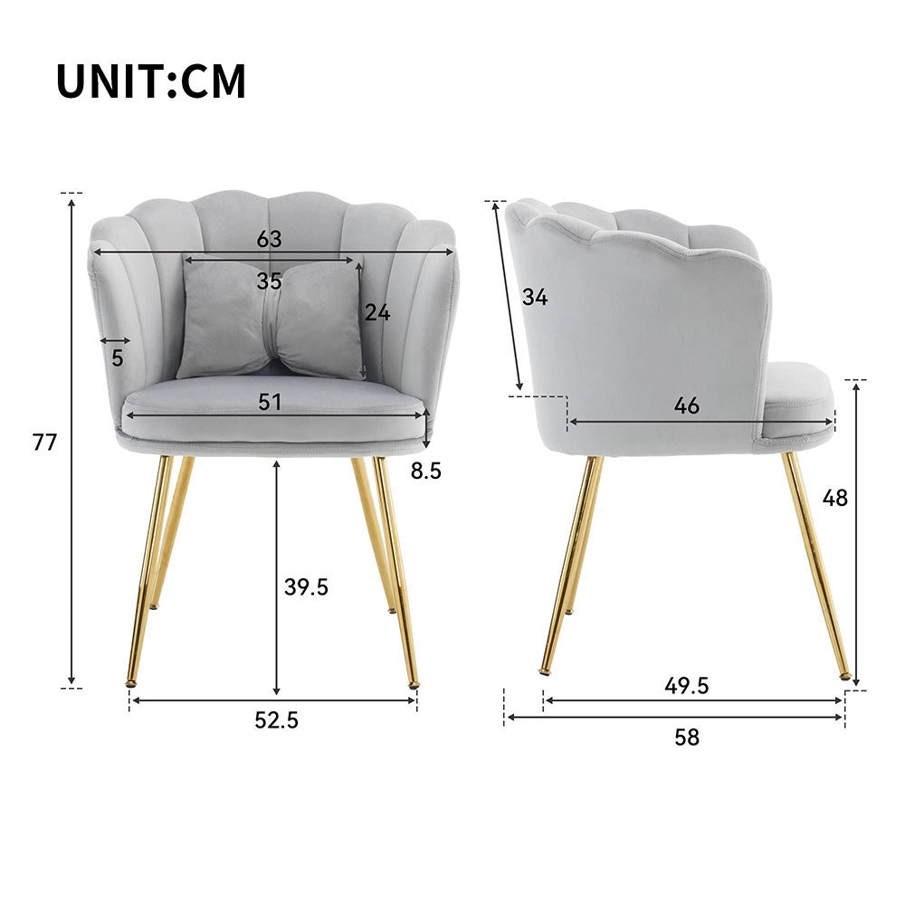 Set di 4 sedie moderne in velluto - Xylo - Schienale a petalo, cuscini a farfalla, piedi in metallo dorato