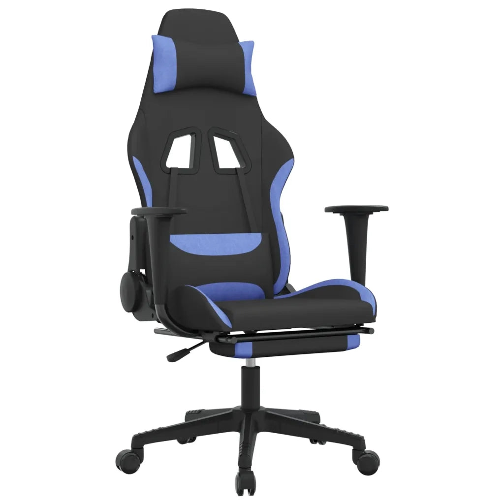 Sedia da Gaming | Sedia da e-sports con Poggiapiedi Nero e Blu in Tessuto