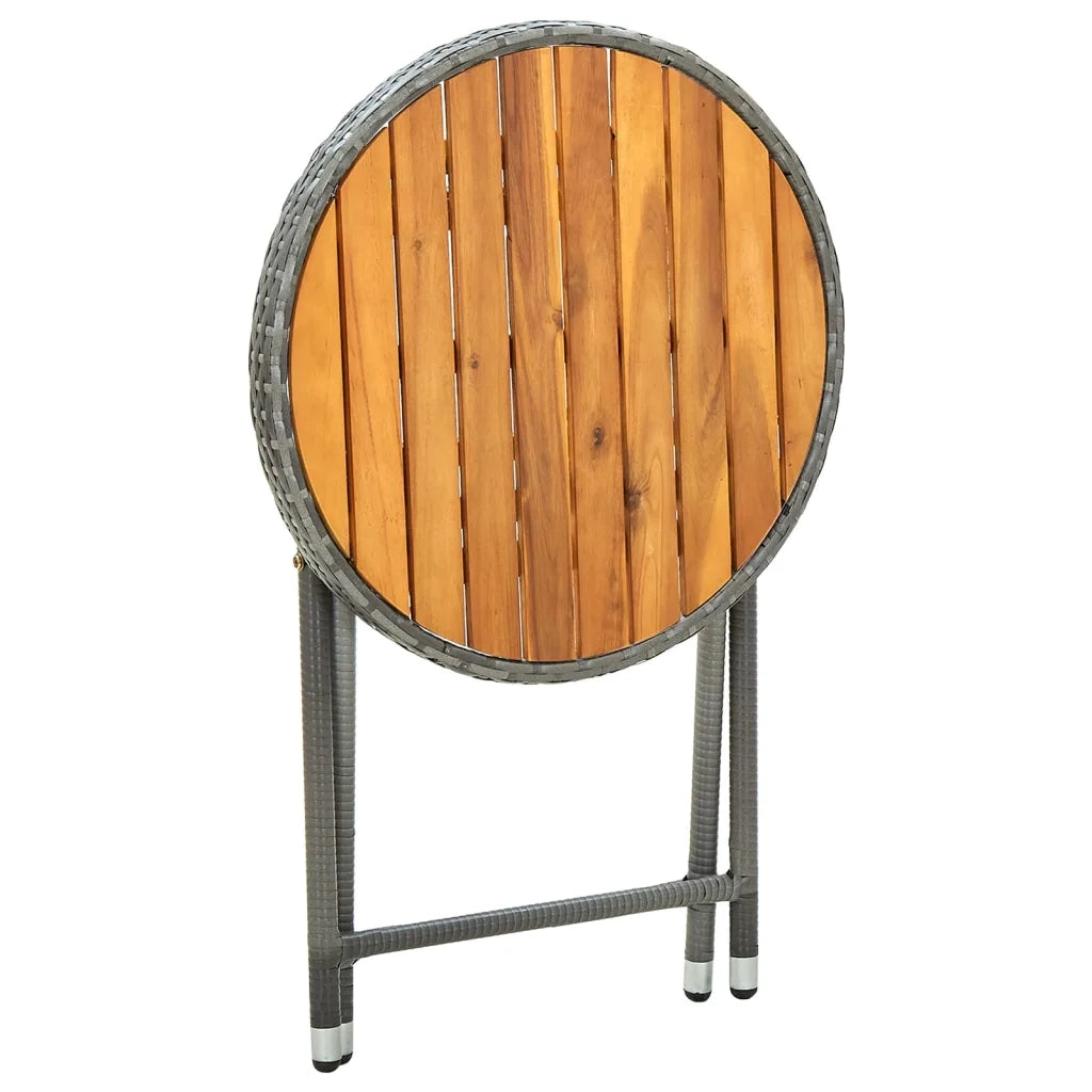 Tavolino da Giardino | Tavolino da T¨¨ Grigio 60 cm in Polyrattan e Massello di Acacia