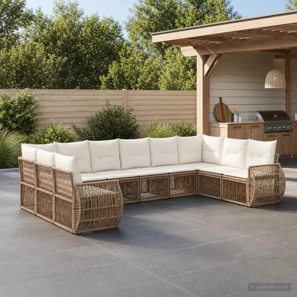 Set Divano da Giardino 10 pz Beige e Bianco Crema polyrattan 3435528
