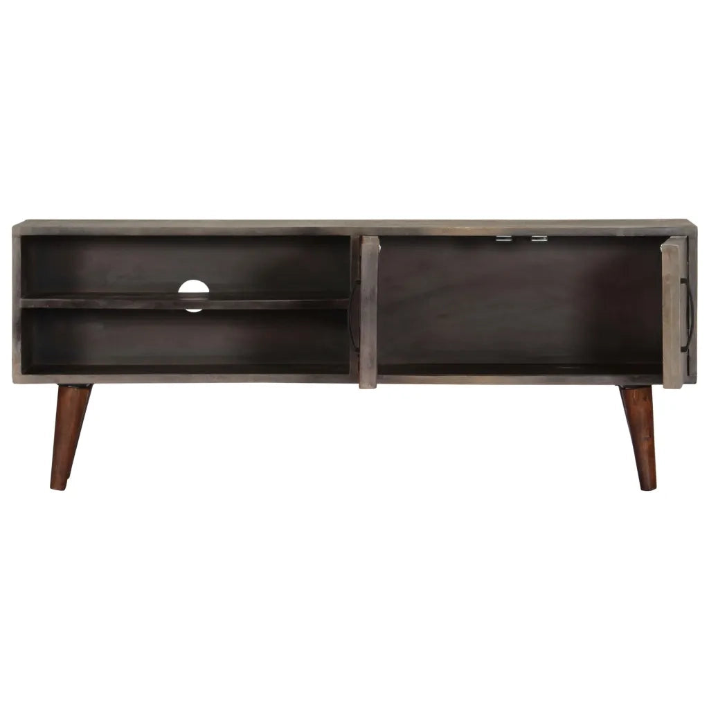 Mobile TV Grigio 130x30x46 cm in Legno Massello di Mango Grezzo 282743