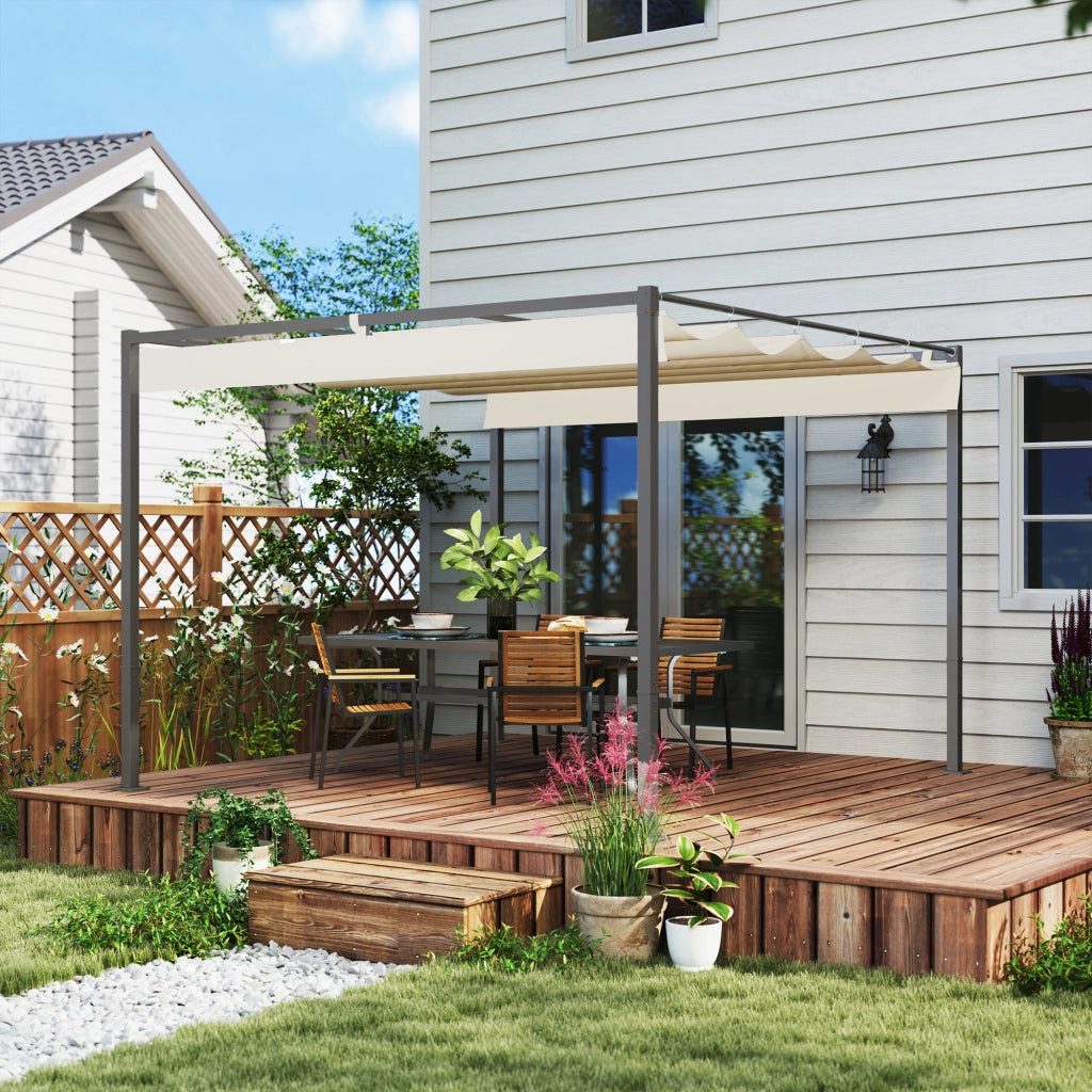 Pergola da giardino con tetto retrattile 3x3m ¨C zephmum ¨C beige UPF30+